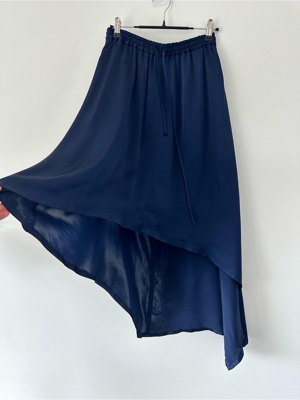 Rogue Navy Satin Asymmetric High Low Skirt IT 40 US 4-6 100% Viscose - Picture 14 of 15